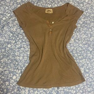 Juicy Couture Brown Henley T shirt Ribbed Top Original Y2K Juicy Piece